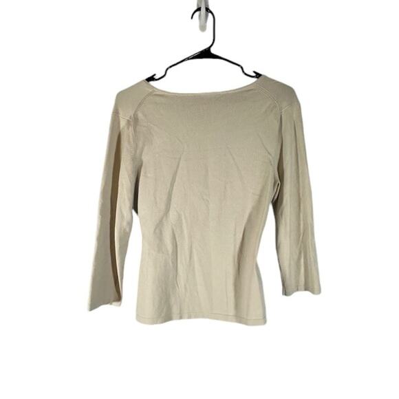 Ann Taylor Beige Long Sleeve Wrap Style Dressy Blouse Women Sz M - Picture 2 of 8